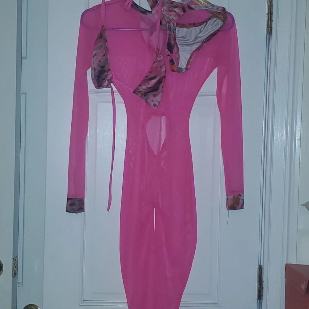 3 pieces Jumpsuit with top and bottom bikini  Bartender dancer outfit S hot Pink - Picture 12 of 12